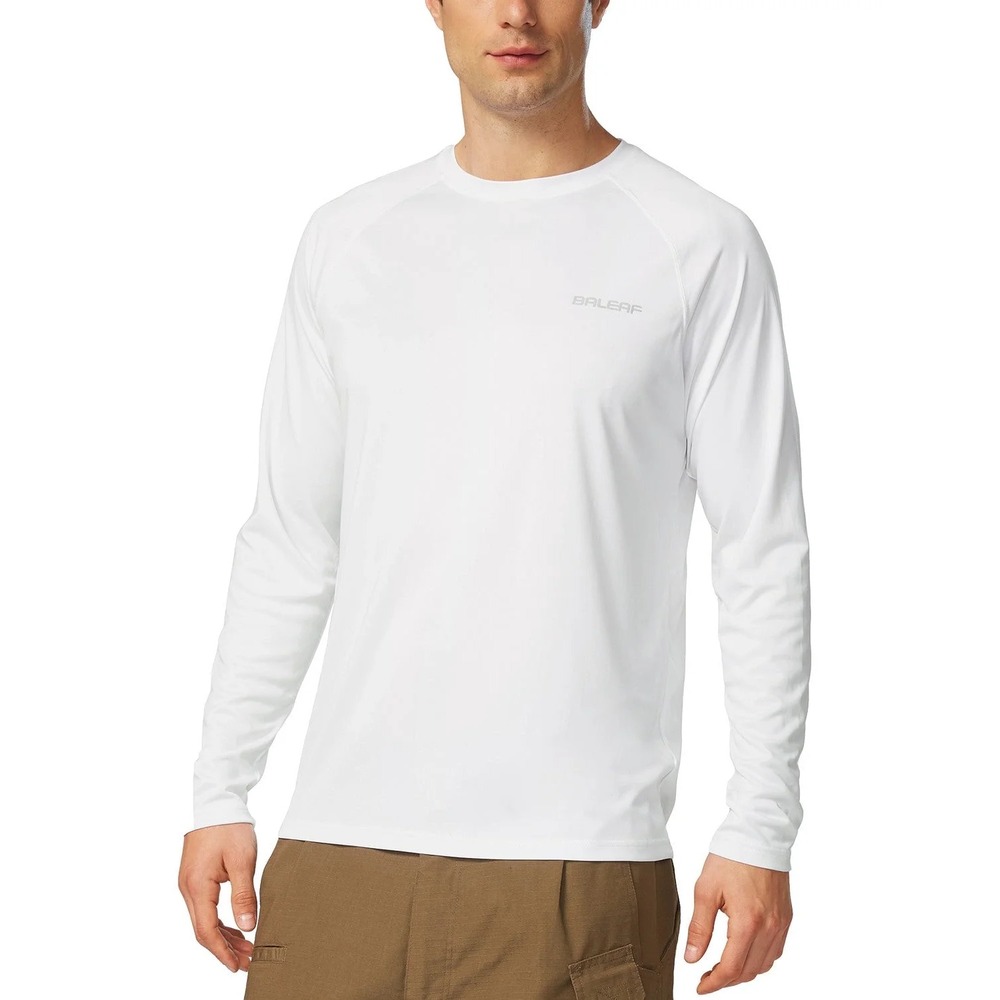Baleaf Mens Sun Protection Long Sleeve Shirt White UPF 50+ Active Top Size M